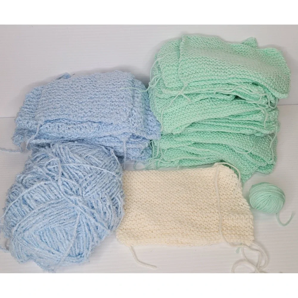 Lot Of 41 Crochet Granny Squares Baby Blanket Light Blue‎ Light Green Cream READ